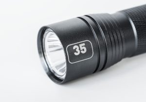 black flashlight isolated on white background